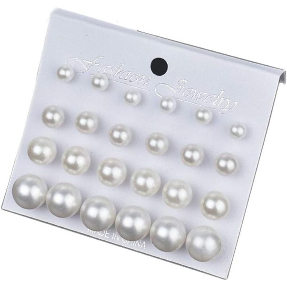 Pearl Earrings Studs for Women, White Pearl CZ Earrings Bridal Simulated Pearl R